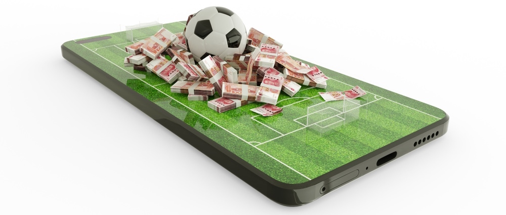 3d,Rendering,Of,Mobile,Phone,Soccer,Betting.,Football,And,100